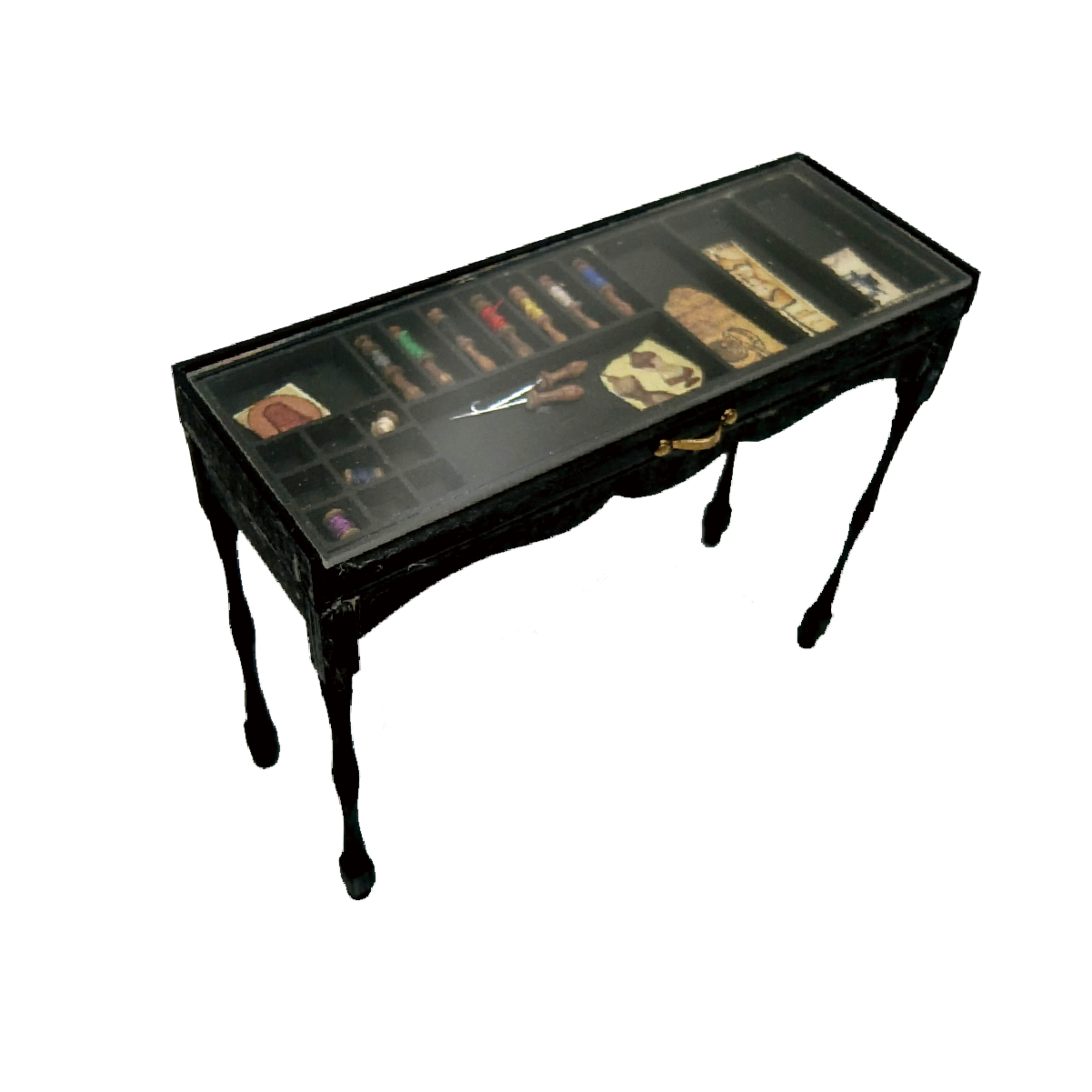 ミニチュア家具キット 天板が透明なインテリアテーブル(黒色）