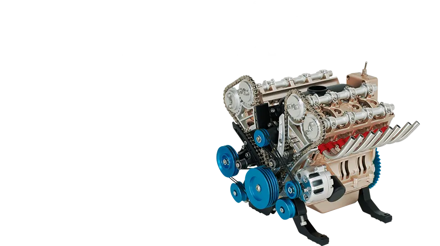 エンジン上部には複雑なバルブトレイン TECHING V8エンジンモデル組立てキット 107,800円（税込）