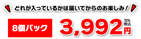 どれが入っているかは届いてからのお楽しみ!8個パック 3,992円+10%税込